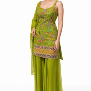 Lime Green Embroidered Palazzo Suit