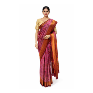 Pink Paithani Silk Saree with Golden Zari Border.